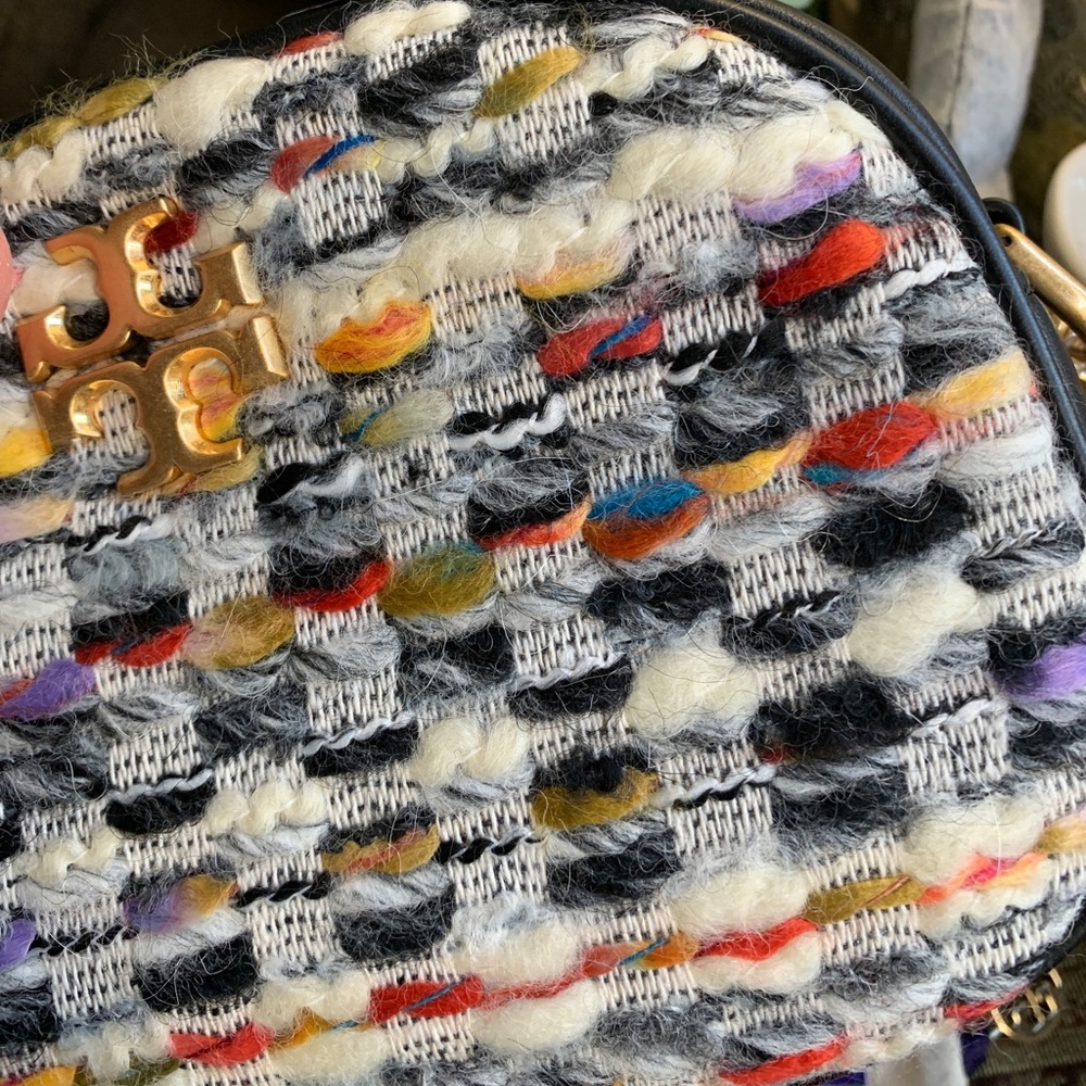 Authentic TORY BURCH Leather/Colorfull tweed top zip Crosby - Picture 4 of 16